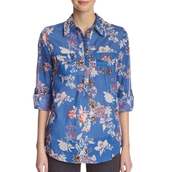 Jak Women's 100% Cotton Floral Button Down Shirt in Royal Made in USA Size XL - Picture 9 of 10